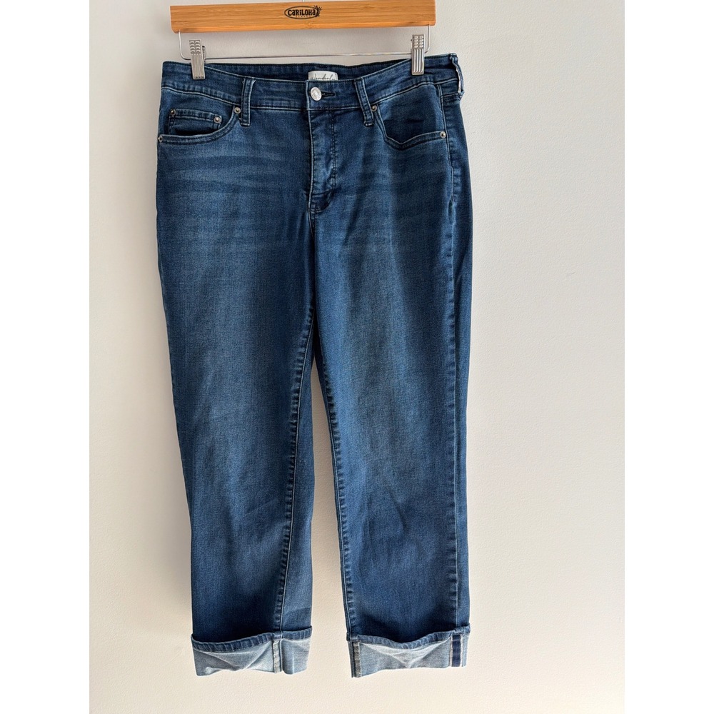 Wonderly Mid-Rise Skinny Crop Jeans Womens 10 Dark Wash Cuffed Denim Pants